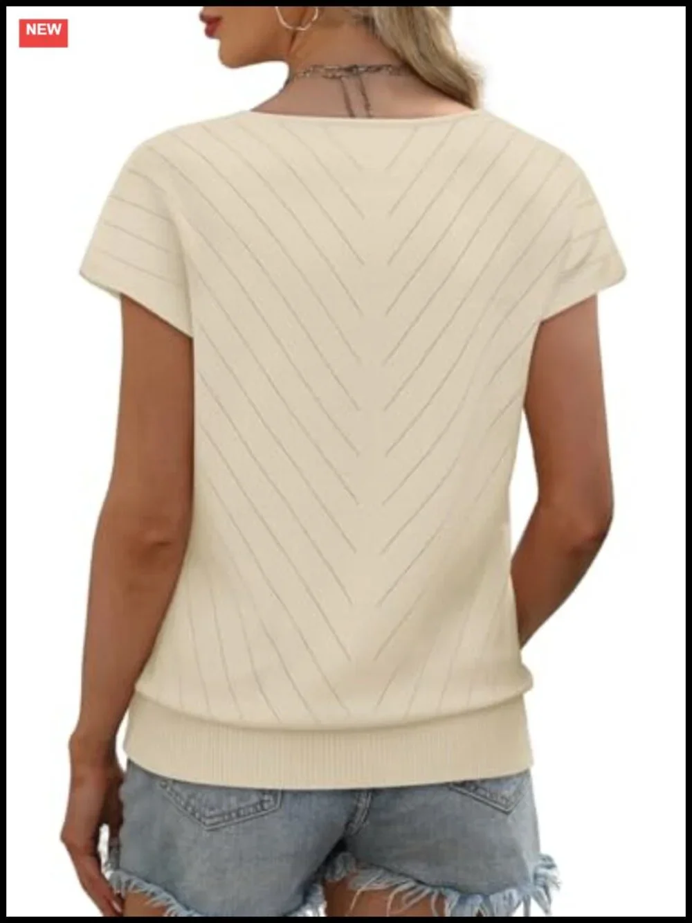 Women's V-Neck Short Sleeve Knit Pullover Lightweight Summer Top